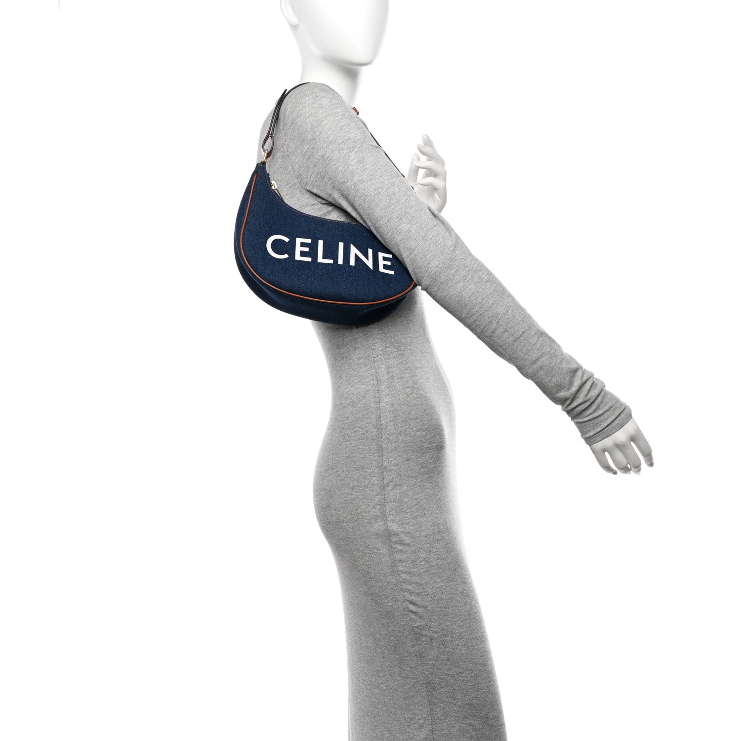 Celine Denim Ava Shoulder Bag Navy Tan 2 of 12