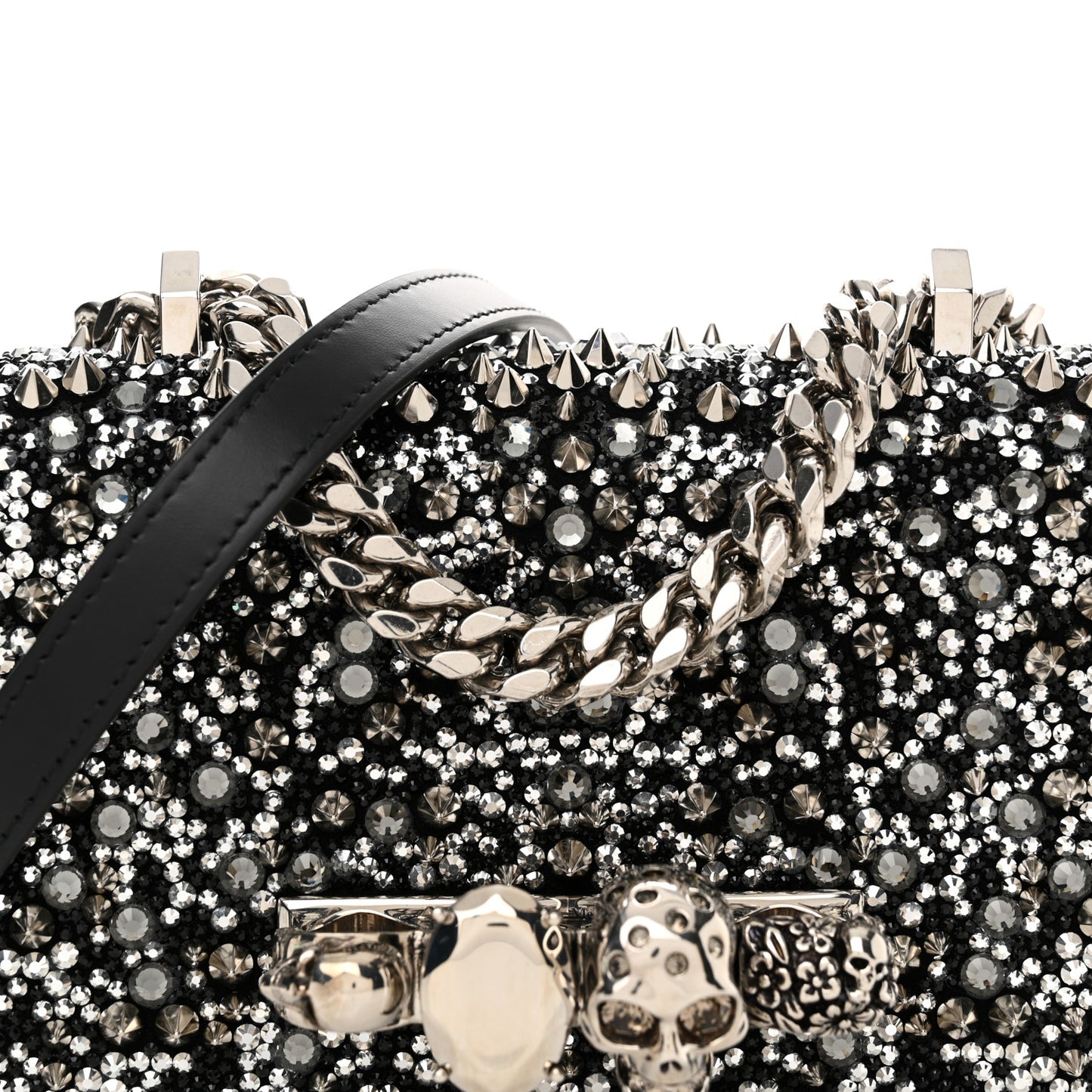 Calfskin Studded Knuckle Satchel Black Silver