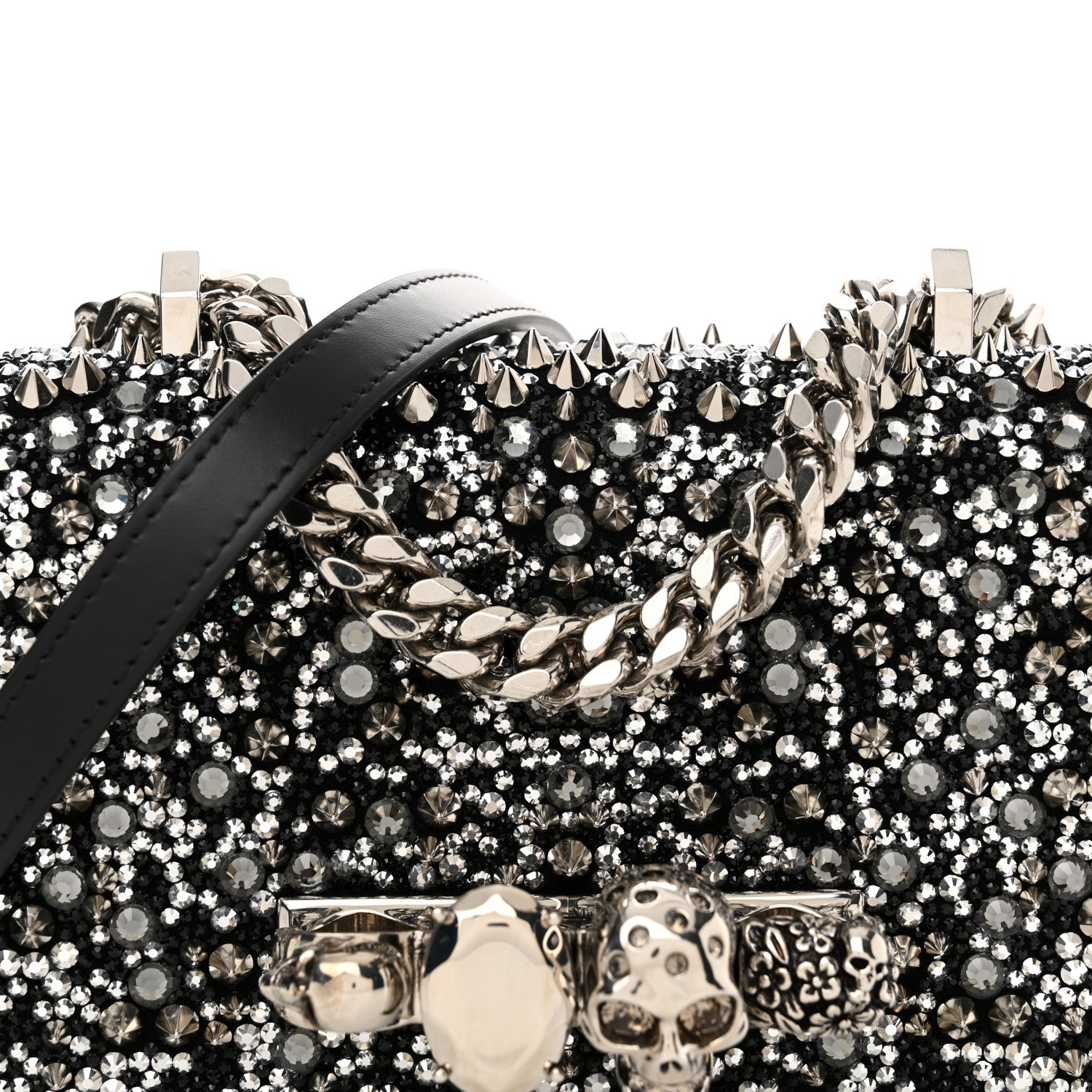 Alexander McQueen Calfskin Studded Knuckle Satchel Black Silver 8 of 13