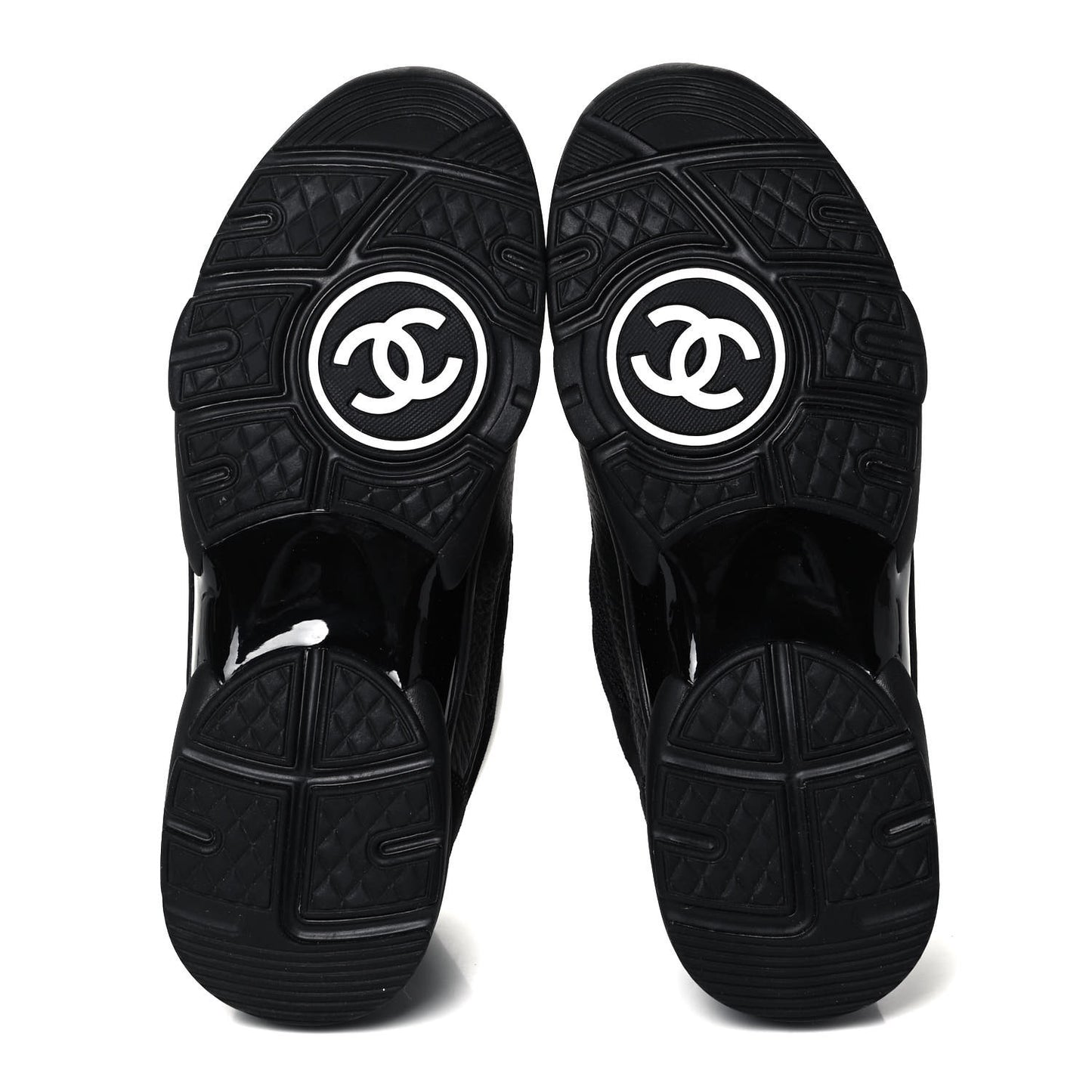 Mesh Suede Grained Calfskin Womens CC Sneakers 39.5 Black White