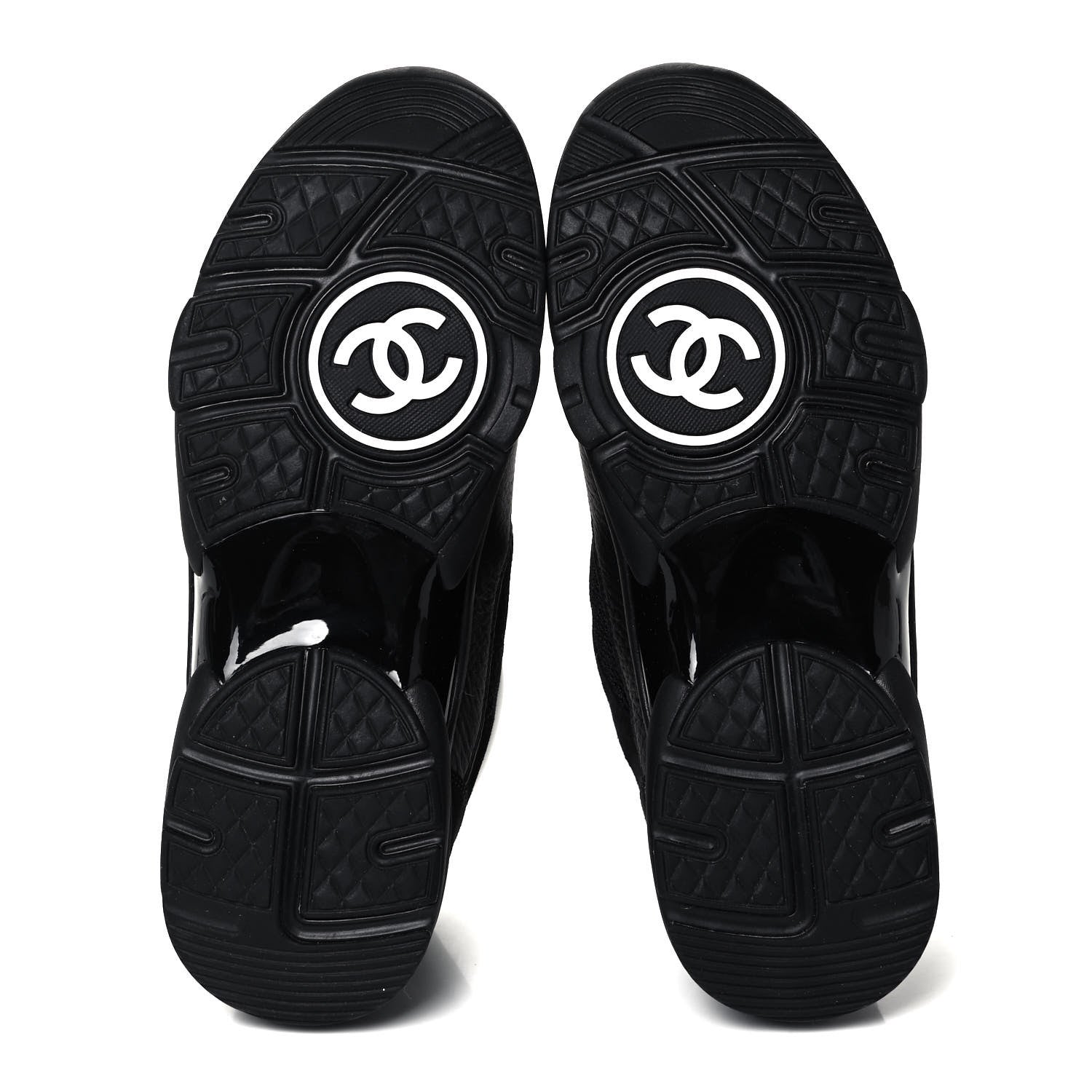 Chanel Mesh Suede Grained Calfskin Womens CC Sneakers 39.5 Black White 5 of 7