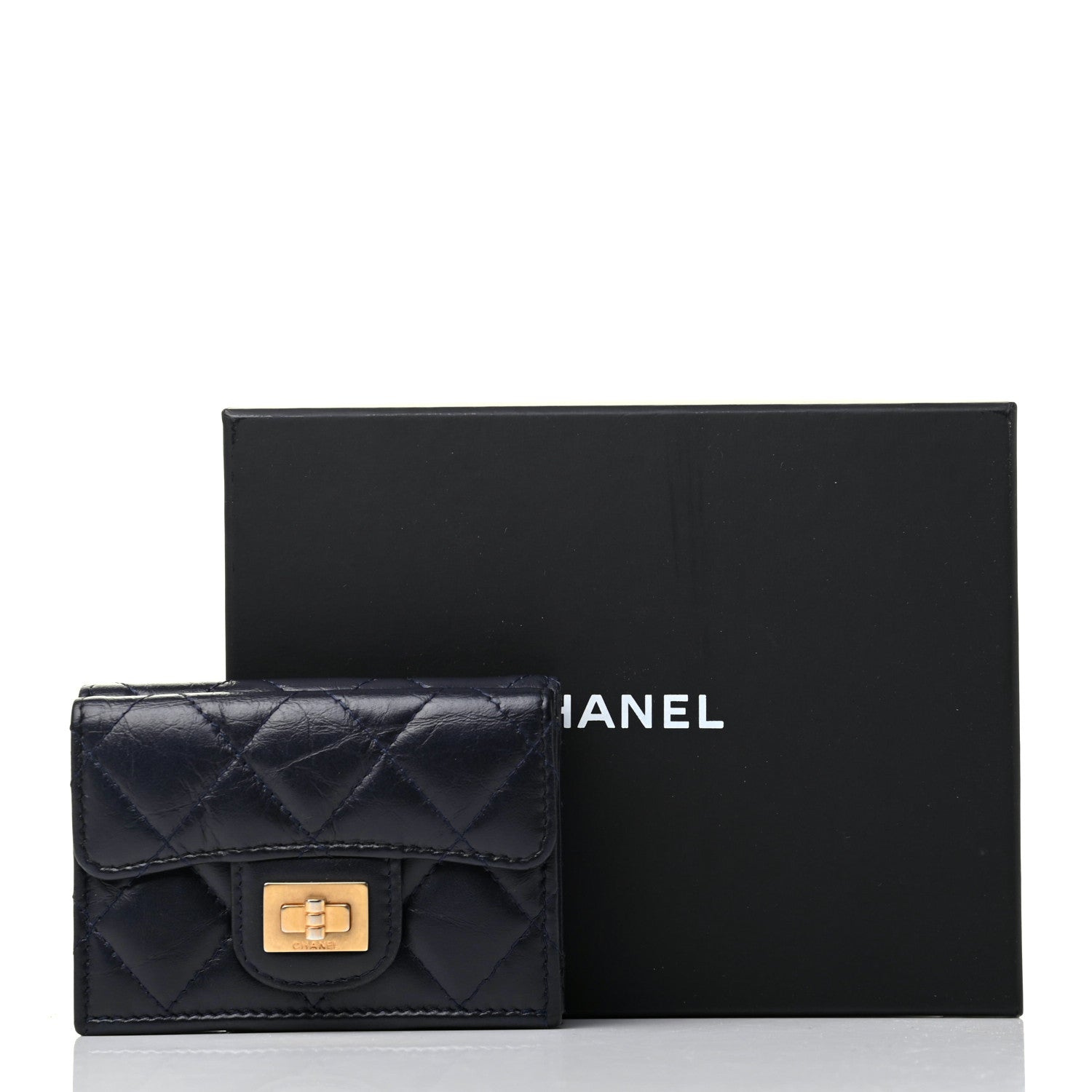 Chanel Aged Calfskin Quilted Reissue Compact Wallet Navy 8 of 8