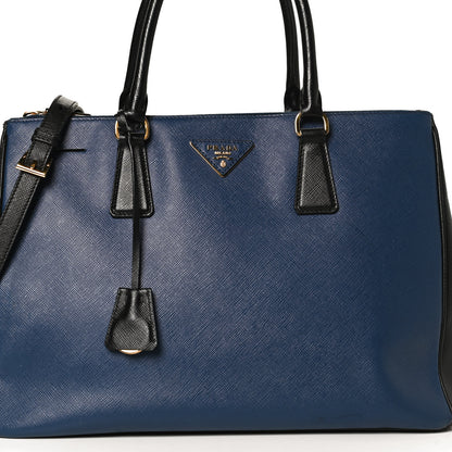Prada Saffiano Lux Bi-Color Medium Galleria Double Zip Tote Bluette Black 8 of 15