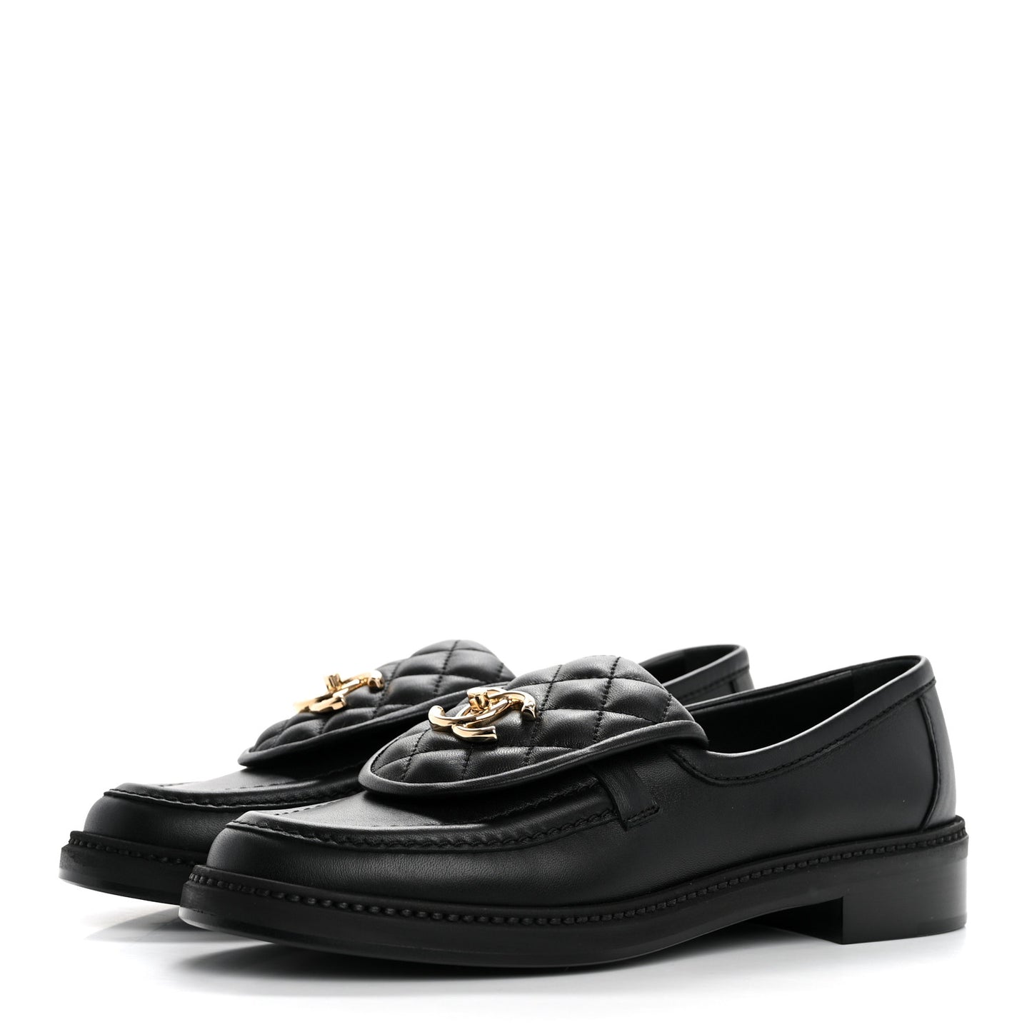 Lambskin Quilted CC Turnlock Loafers 38 Black