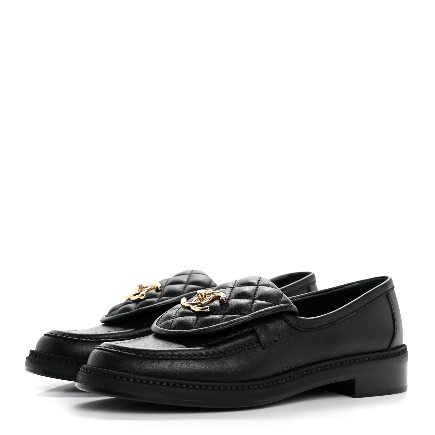 Chanel Lambskin Quilted CC Turnlock Loafers 38 Black 4 of 10