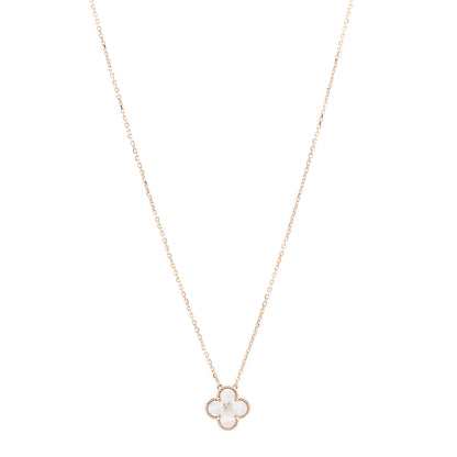 Van Cleef & Arpels 18K Rose Gold Diamond Pink Mother of Pearl Vintage Alhambra Pendant Necklace 1 of 8