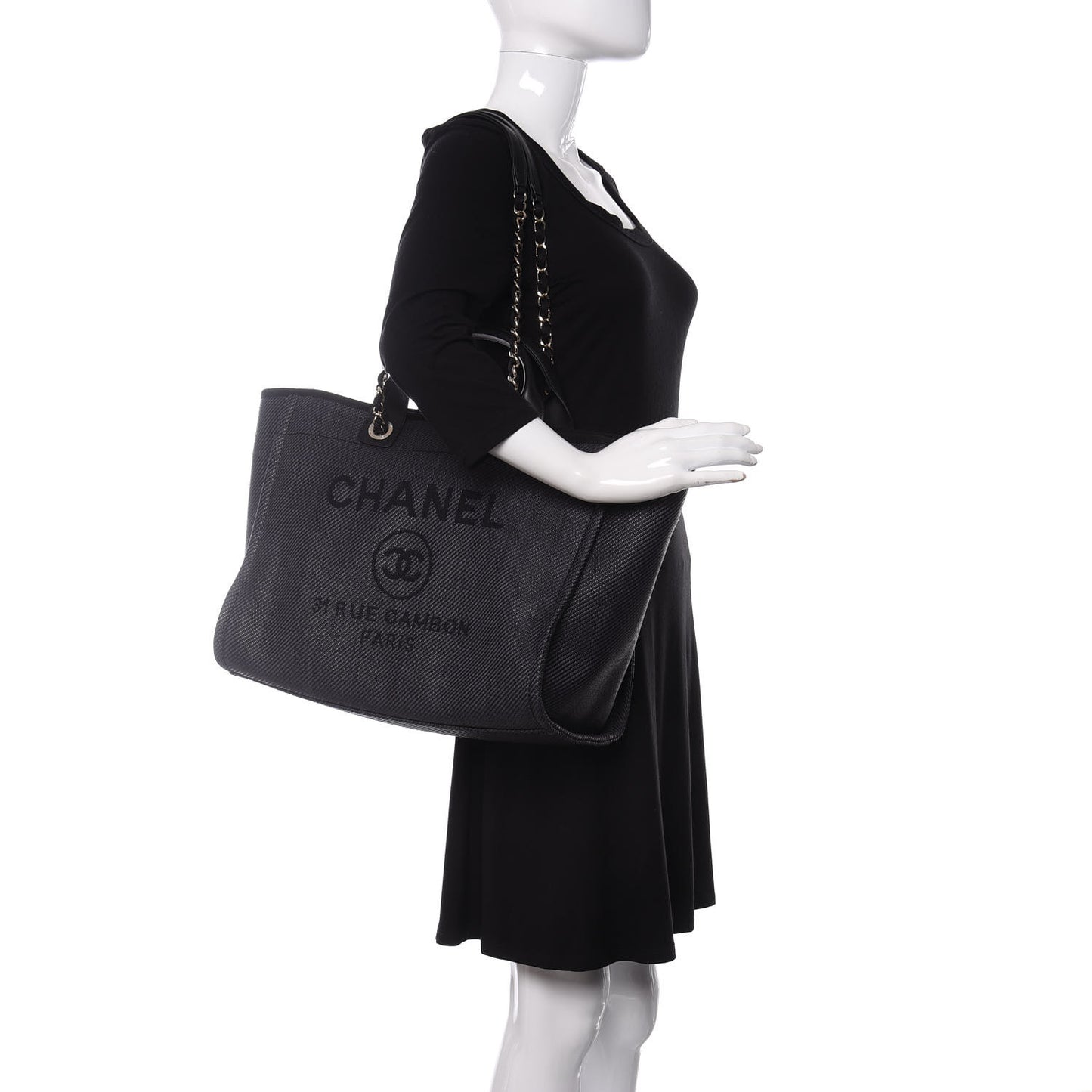Mixed Fibers Calfskin Medium Deauville Tote Black