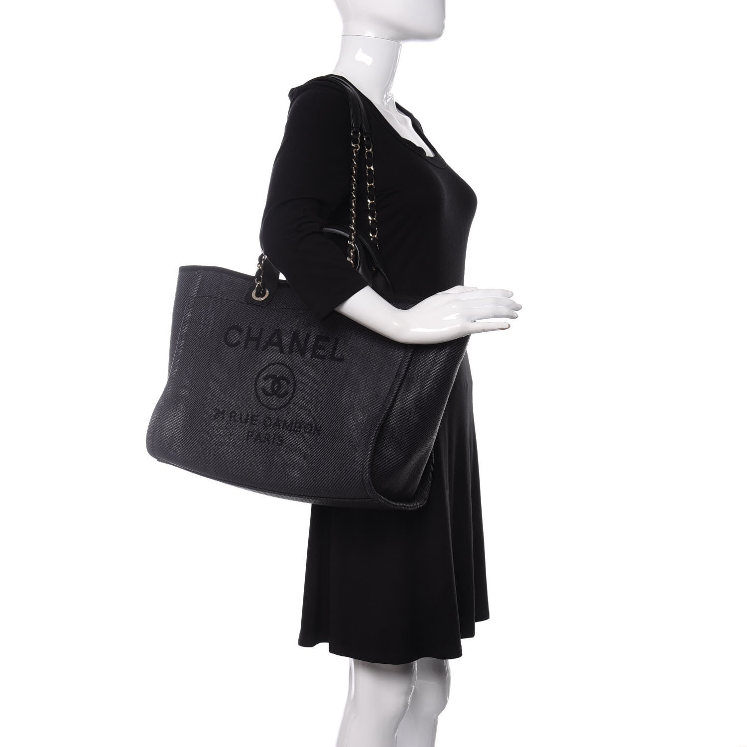 Chanel Mixed Fibers Calfskin Medium Deauville Tote Black 2 of 11