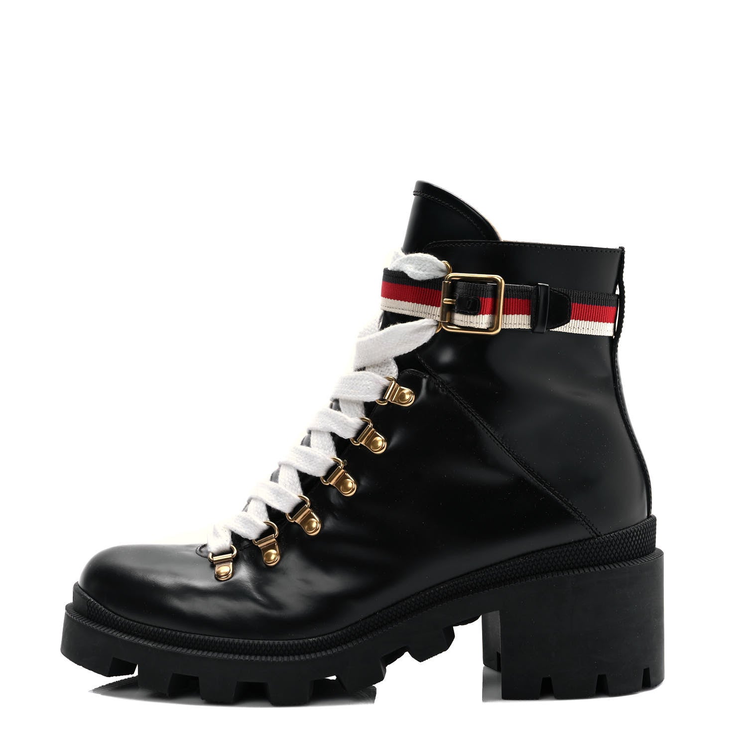 Gucci Calfskin Sylvie Web Lace Up Combat Boots 41 Black 1 of 8