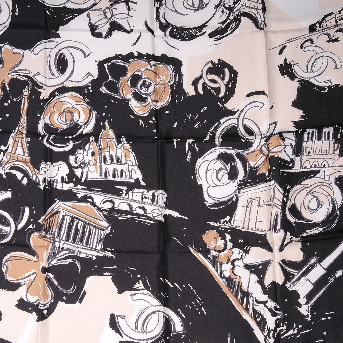Silk Paris Scarf Black Beige
