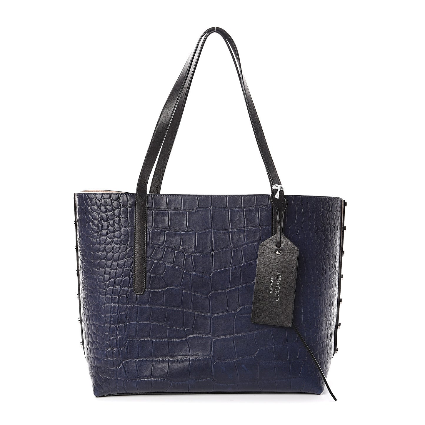 Crocodile Embossed Satin Calfskin Twist East West Tote Steel Blue