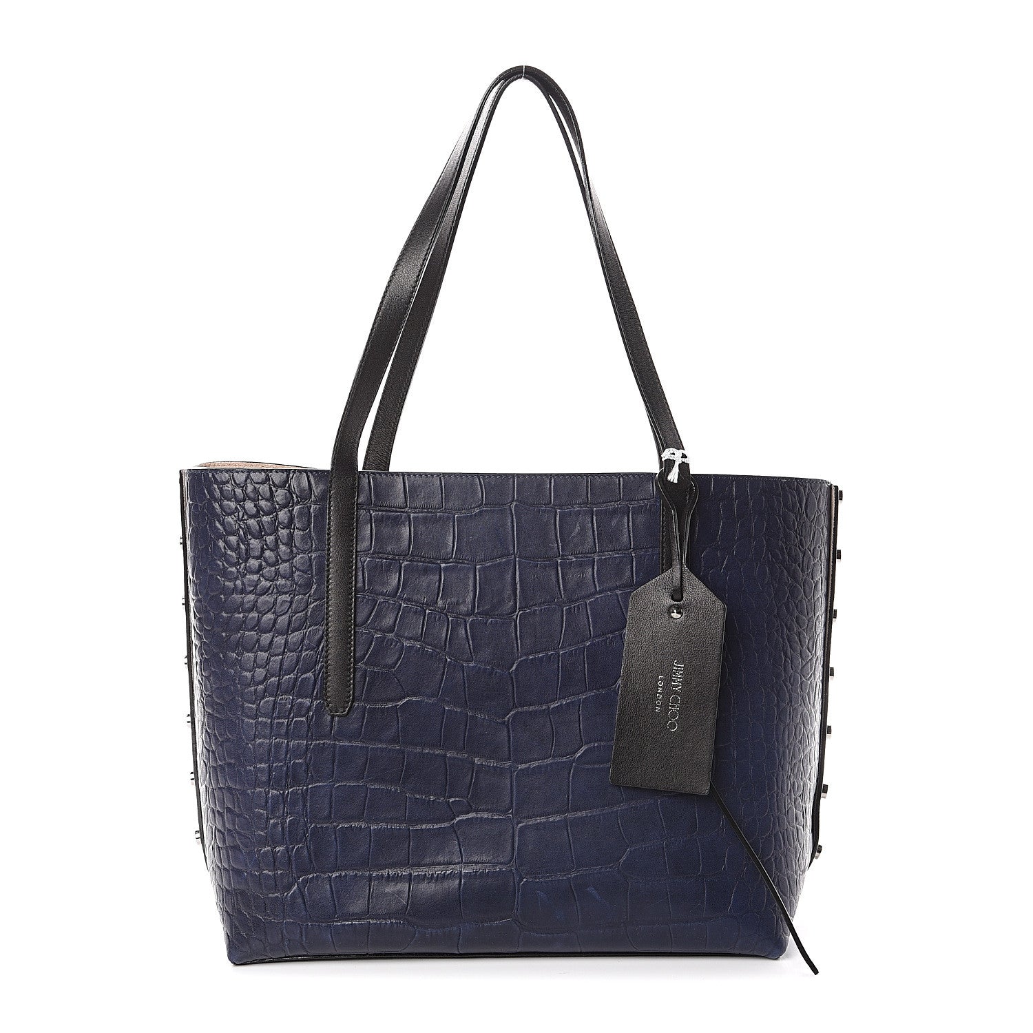 Jimmy Choo Crocodile Embossed Satin Calfskin Twist East West Tote Steel Blue 1 of 8