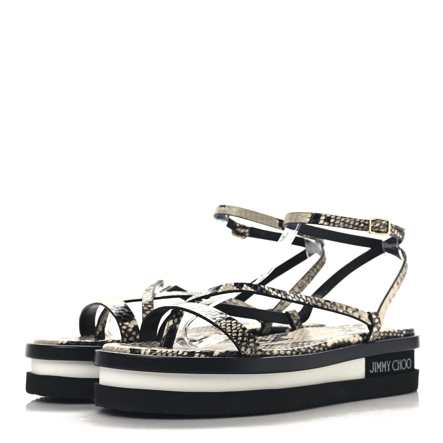 Snake Embossed Pine Platform Sandals 38 Roccia