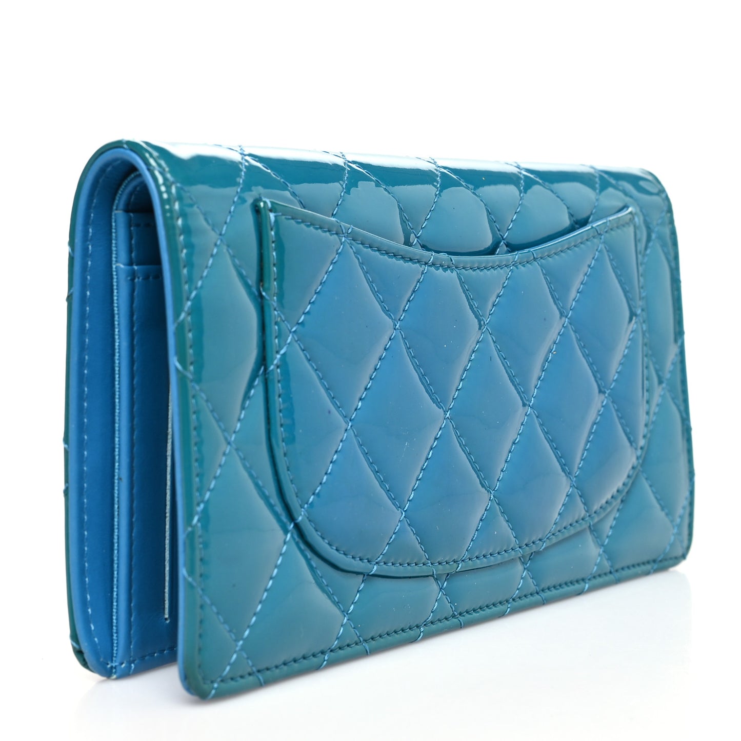 Patent Calfskin Quilted Yen Wallet Blue