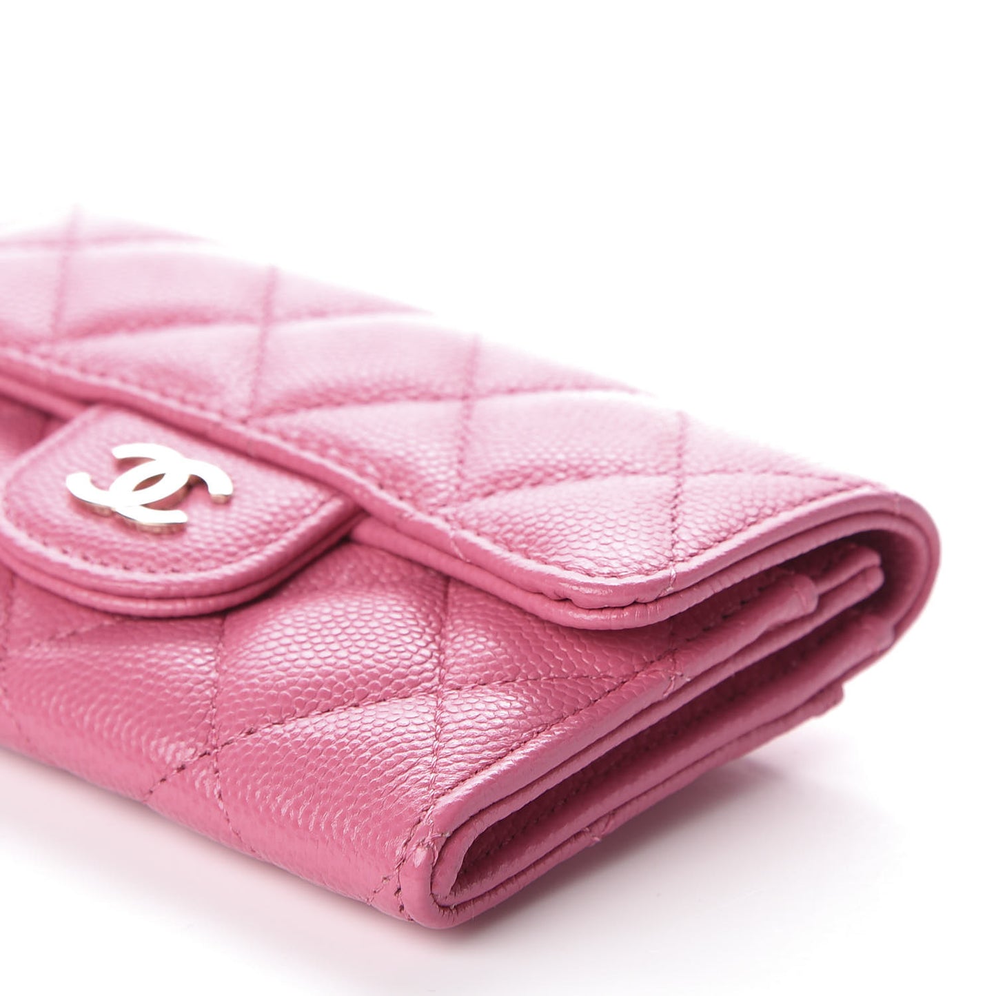 Caviar Quilted Flap Card Holder Wallet Pink