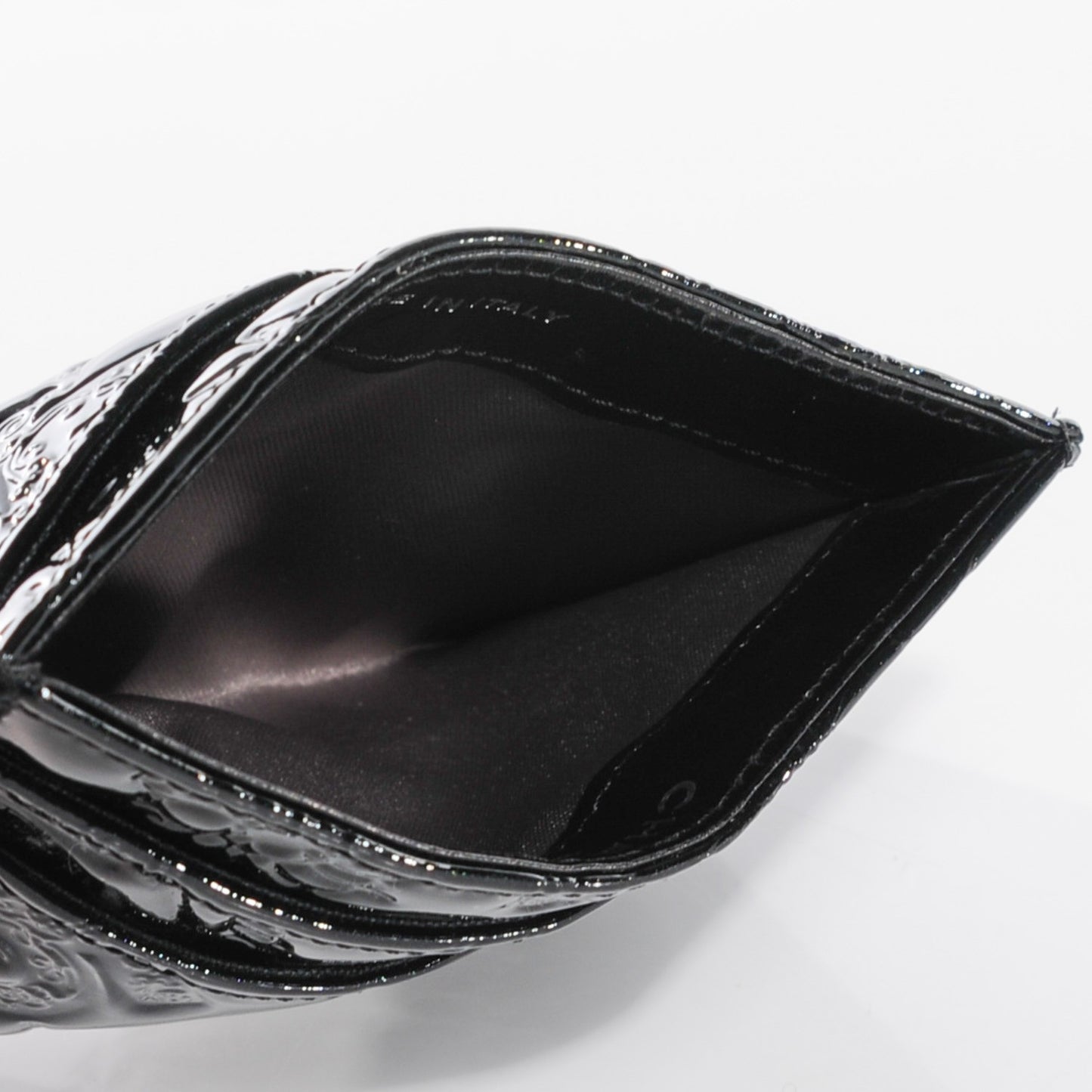Patent Calfskin Lucky Symbols Card Holder Case Black