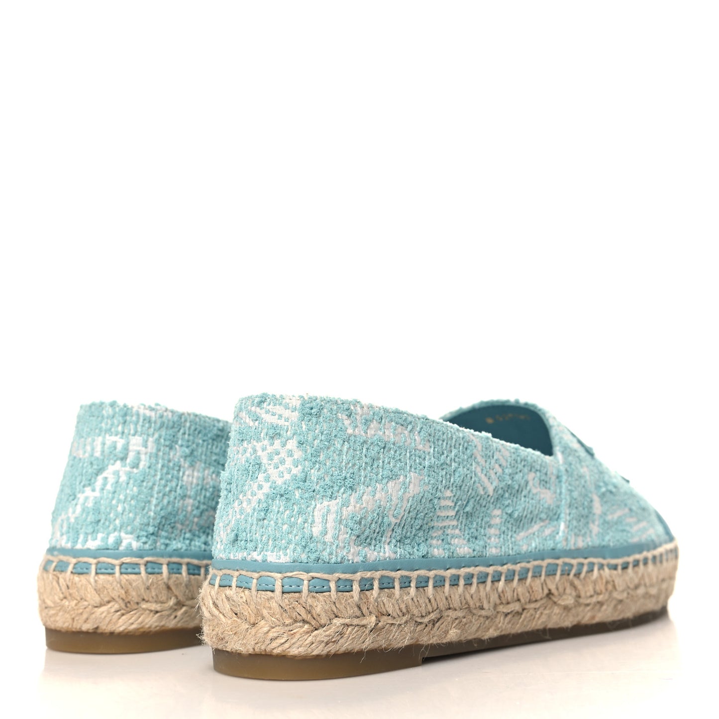 Mixed Fibers Jacquard Lambskin CC Espadrilles 41 Turquoise White