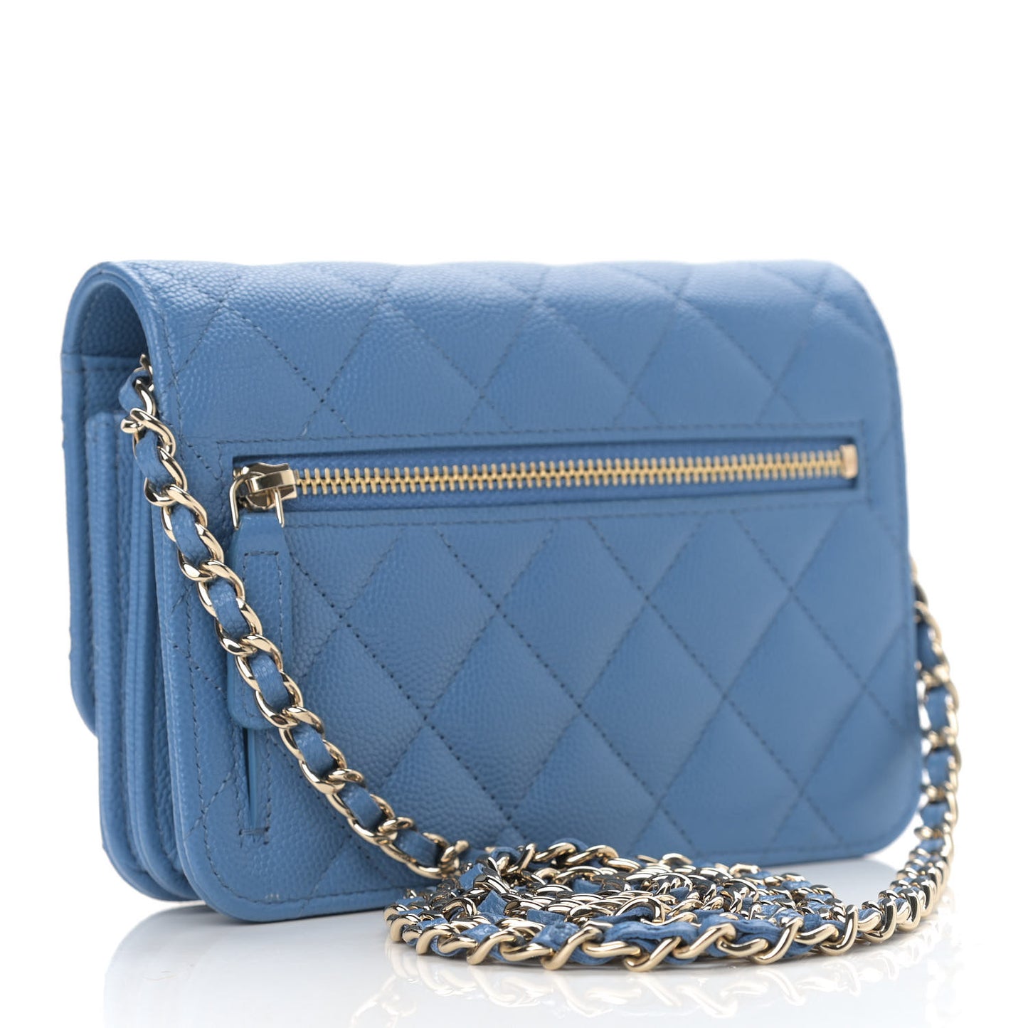 Caviar Quilted Mini Wallet On Chain WOC Blue