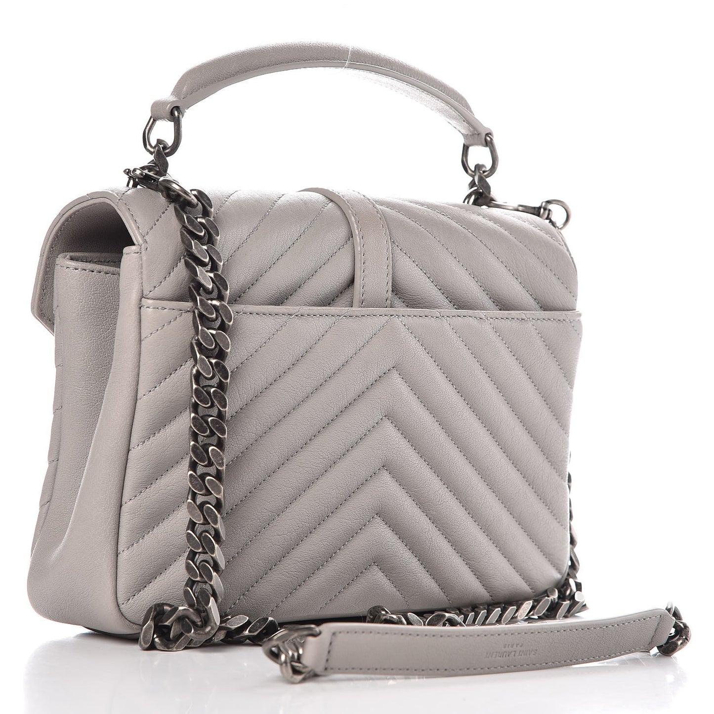 Sheepskin Matelasse Medium College Monogram Bag Light Grey