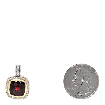 David Yurman Sterling Silver 18K Yellow Gold Diamond Garnet 11mm Albion Enhancer Pendant 2 of 3