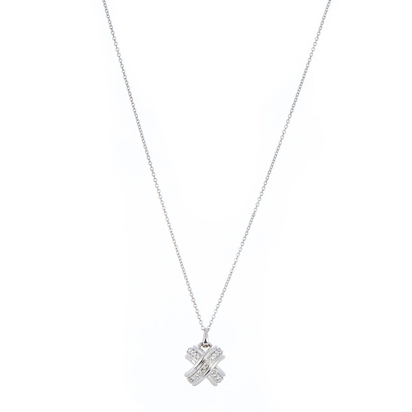 18K White Gold Diamond Signature X Pendant Necklace