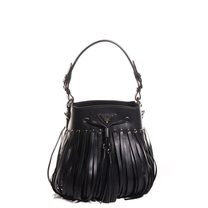 Prada Soft Calf Fringe Bucket Bag Nero Black 1 of 9