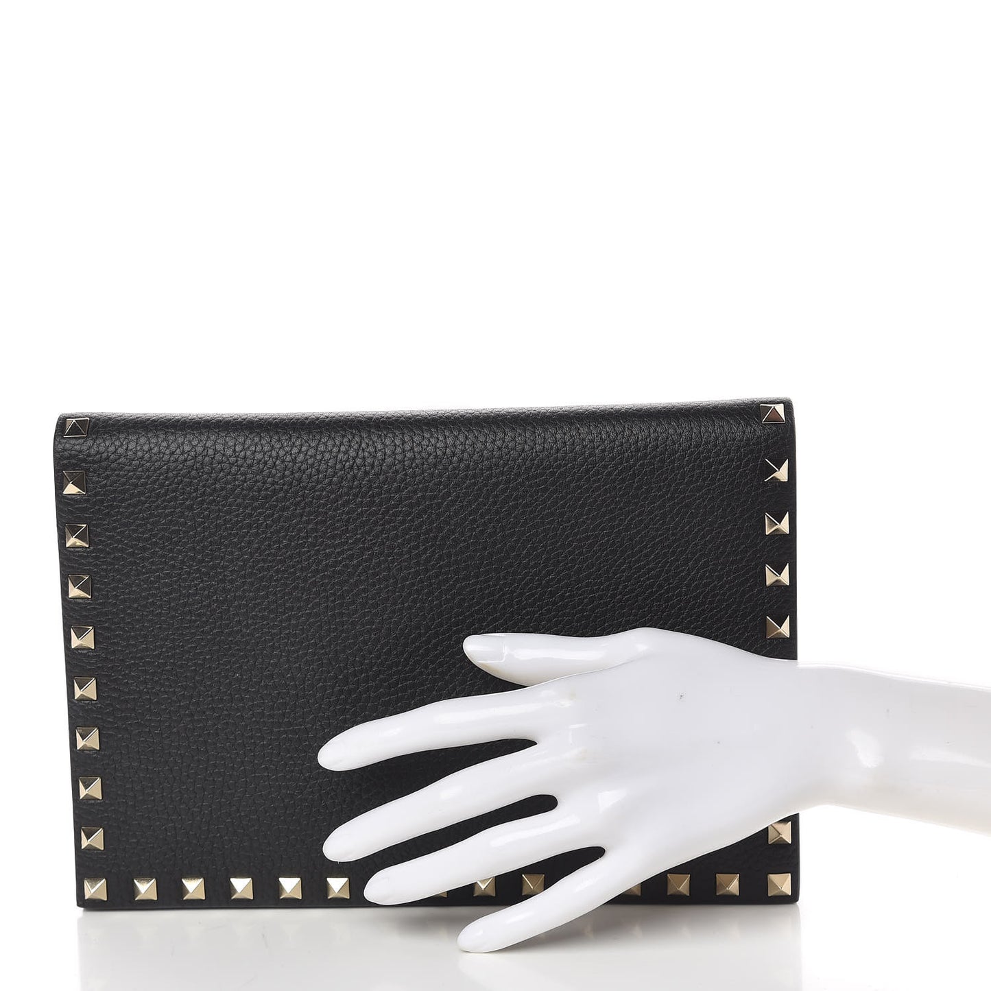 Pebbled Calfskin Rockstud Flap Clutch Black
