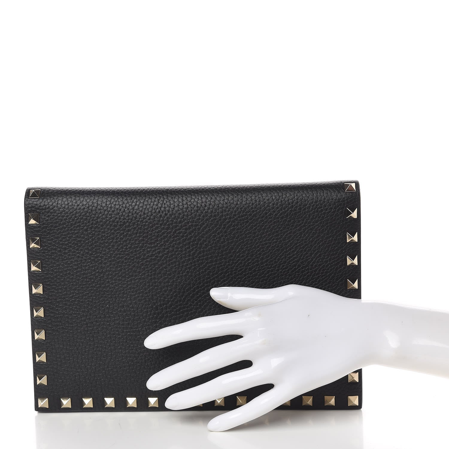 Valentino Garavani Pebbled Calfskin Rockstud Flap Clutch Black 2 of 8