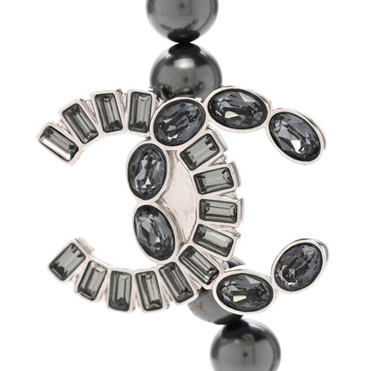 Chanel Pearl Baguette Crystal CC Necklace Silver Grey 3 of 6