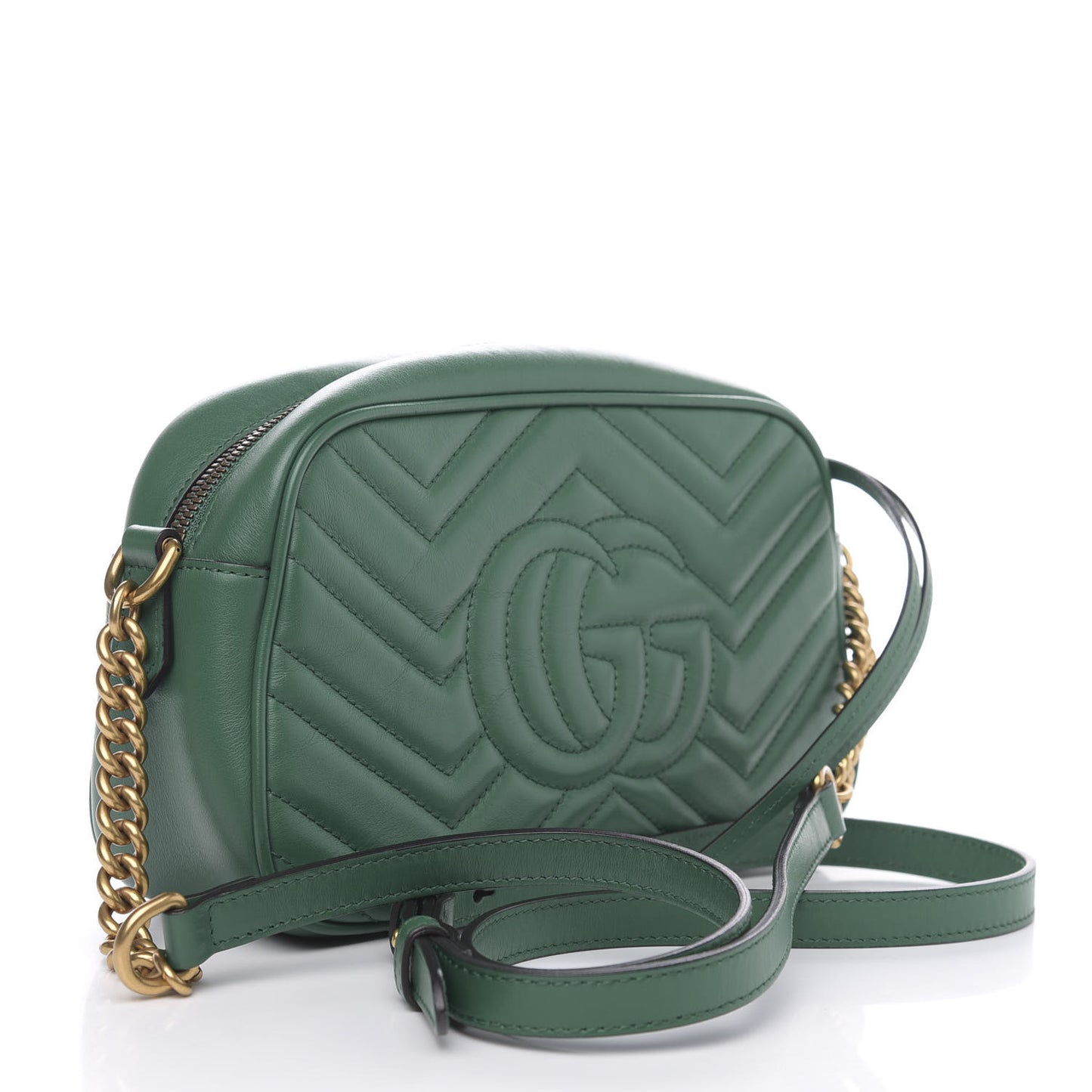 Calfskin Matelasse Small GG Marmont Chain Shoulder Bag Emerald Green
