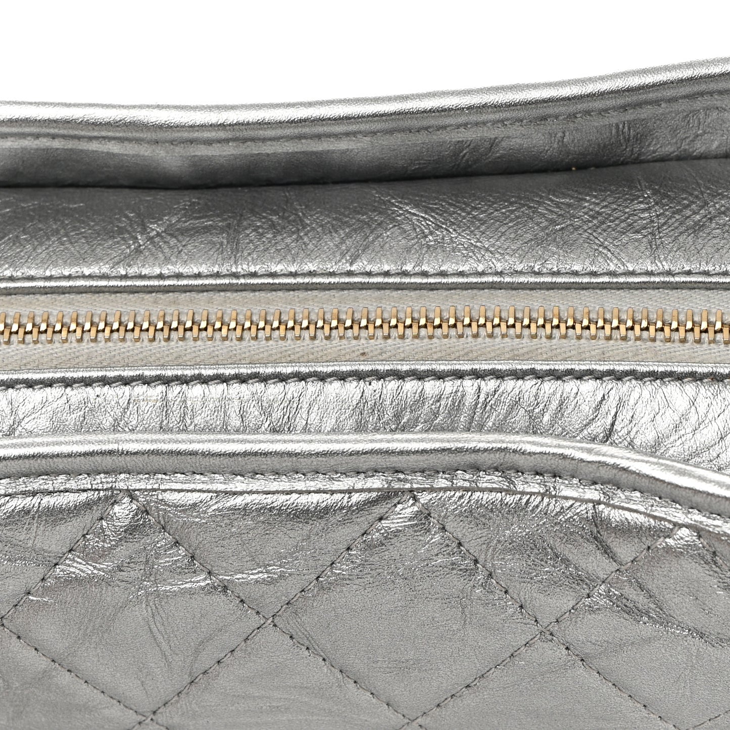 Metallic Aged Calfskin Quilted Medium Gabrielle Hobo Silver