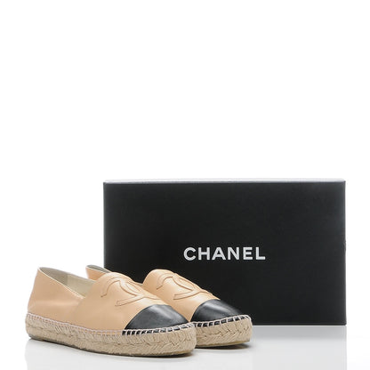 Chanel Lambskin CC Espadrilles 38 Beige Black 10 of 10