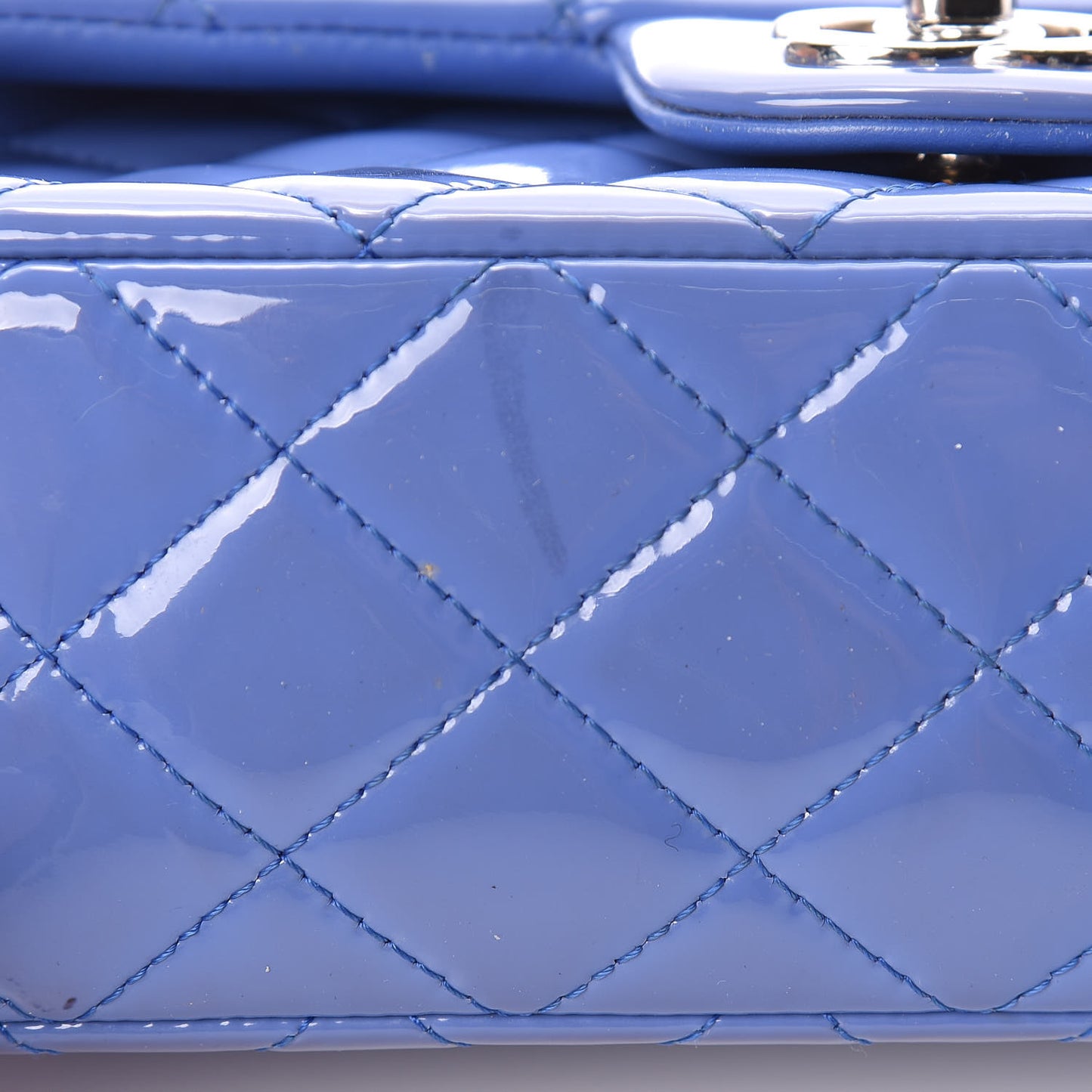 Patent Calfskin Quilted Mini Rectangular Flap Blue