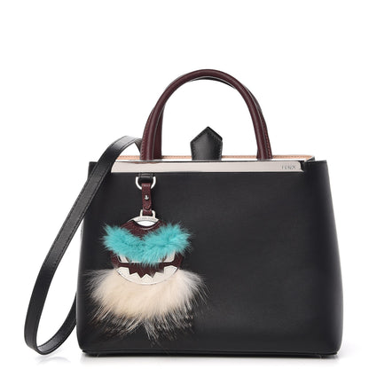 Fendi Vitello Dolce Fox Mink Bi-Color Monster Mirror Charm Petite 2Jours Tote Black Bordeaux Acquamarine 1 of 8