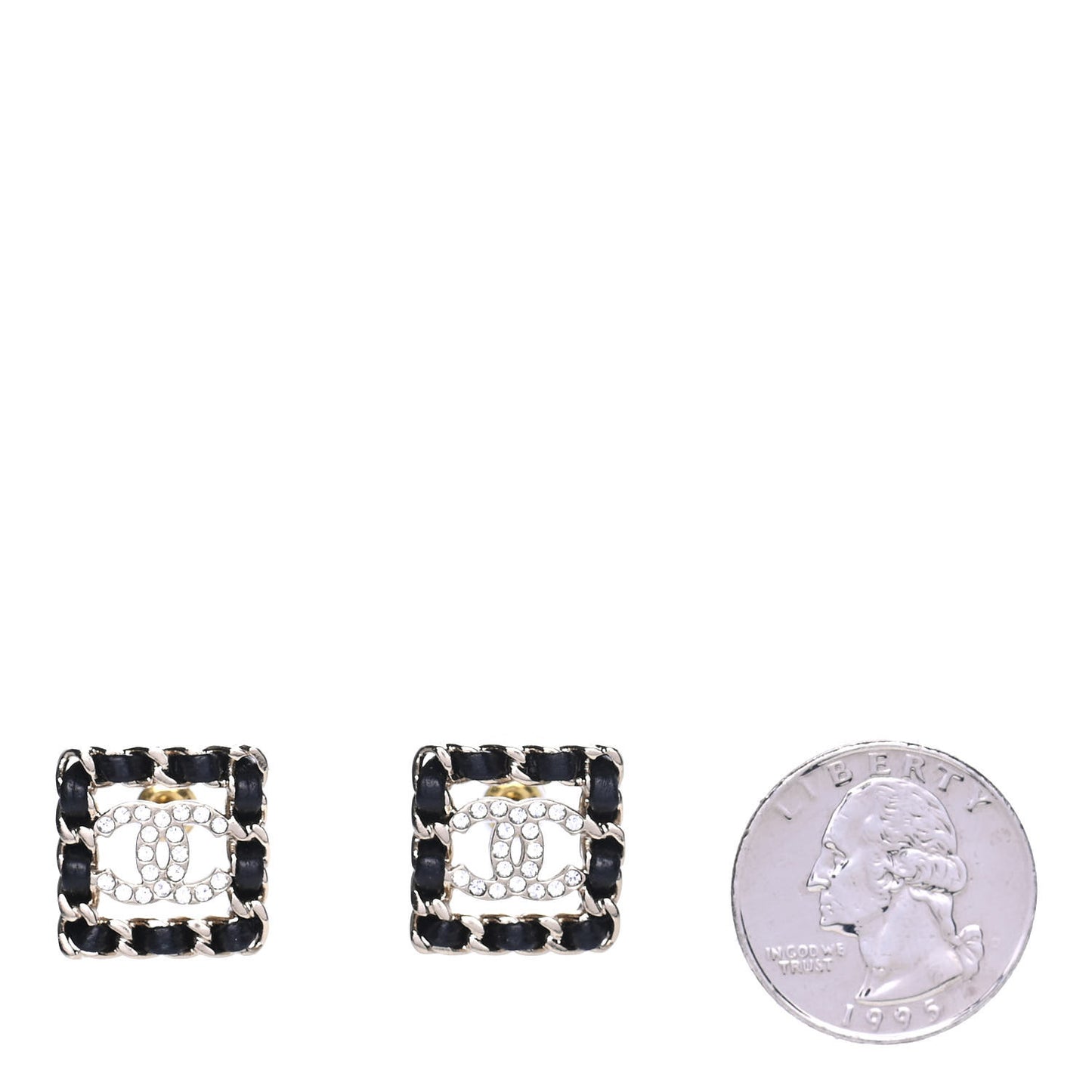Crystal Lambskin Chain Sergeant Chanel Stud Earrings Black Gold