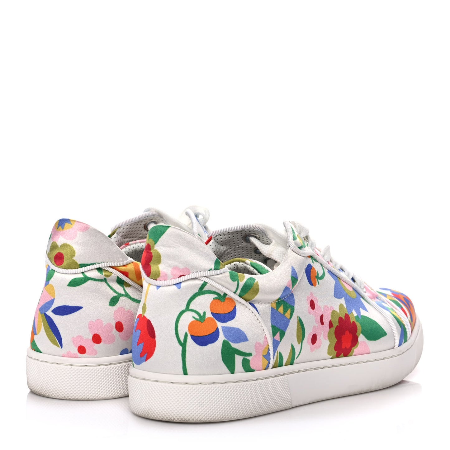 Calfskin Patent Satin Crepe Sneakers 38.5 White Multicolor