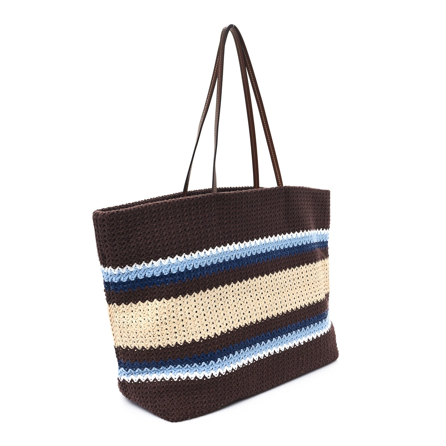 Miu Miu Raffia Effect Crochet Large Woven Tote Cocoa Brown Celeste Natural 2 of 9