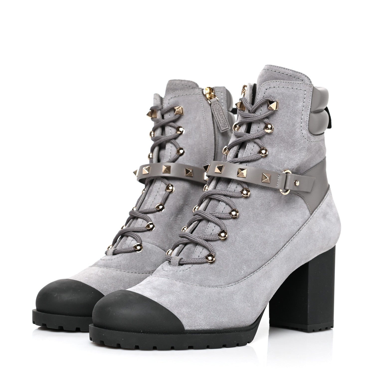 Valentino Garavani Suede Rockstud Cap Toe Combat Boots 40 Titanium 3 of 7