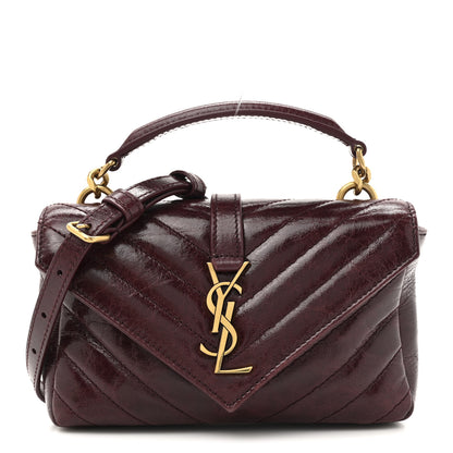 Saint Laurent Shiny Calfskin Matelasse Chevron Monogram Mini College Bag Deep Hot Wine 1 of 10