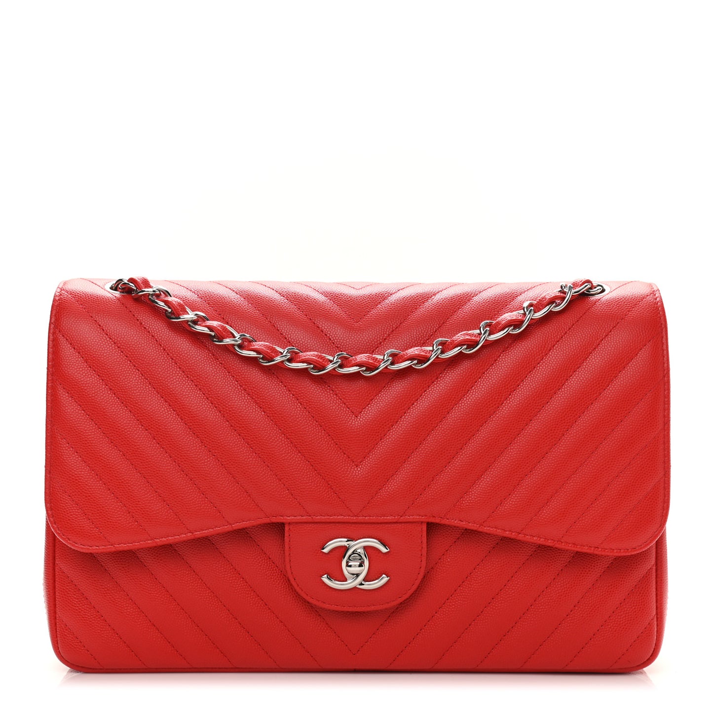 Caviar Chevron Quilted Jumbo Double Flap Dark Red