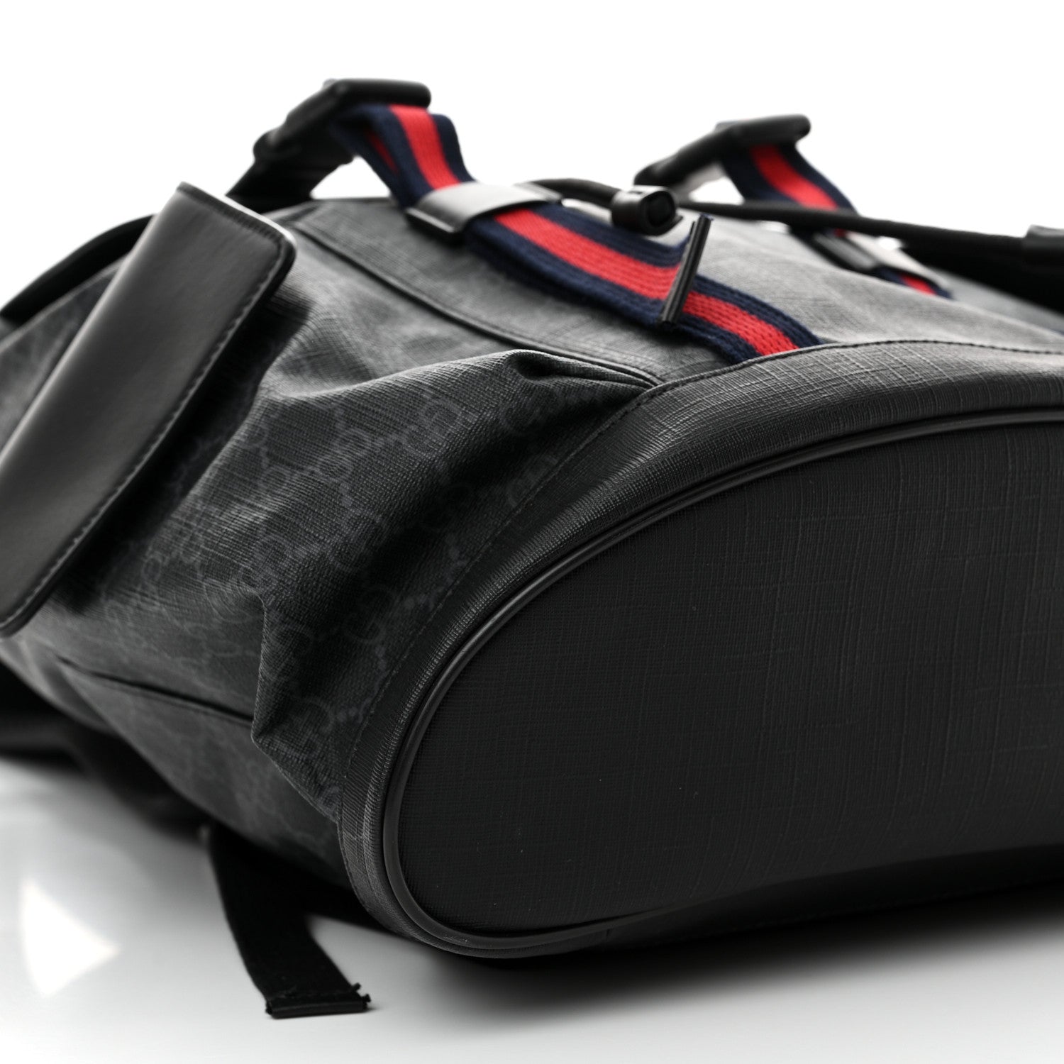 Gucci Soft GG Supreme Monogram Calfskin Web Double Buckle Backpack Black 9 of 11