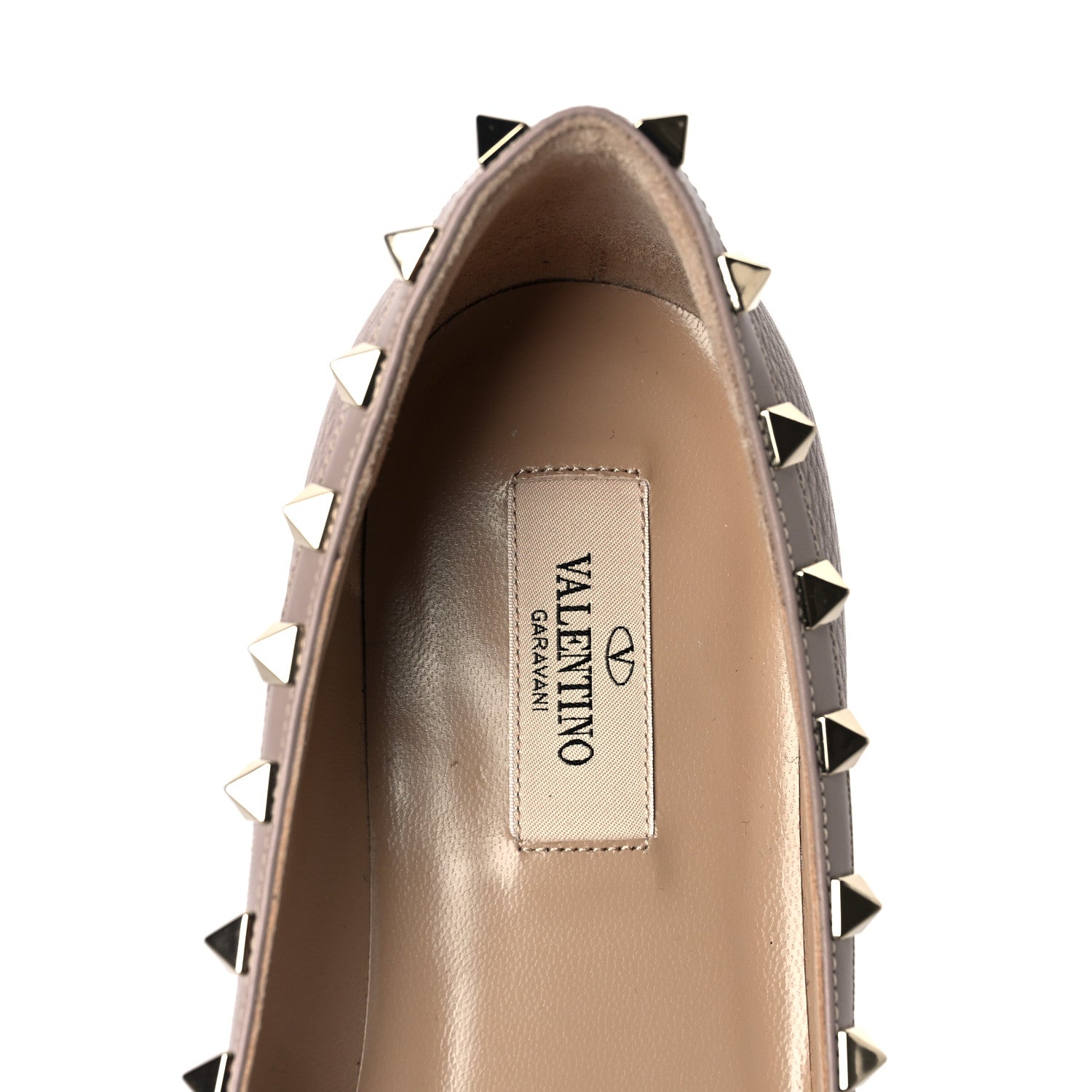 Valentino Garavani Pebbled Calfskin Rockstud Ballerina Flats 38.5 Poudre 7 of 8