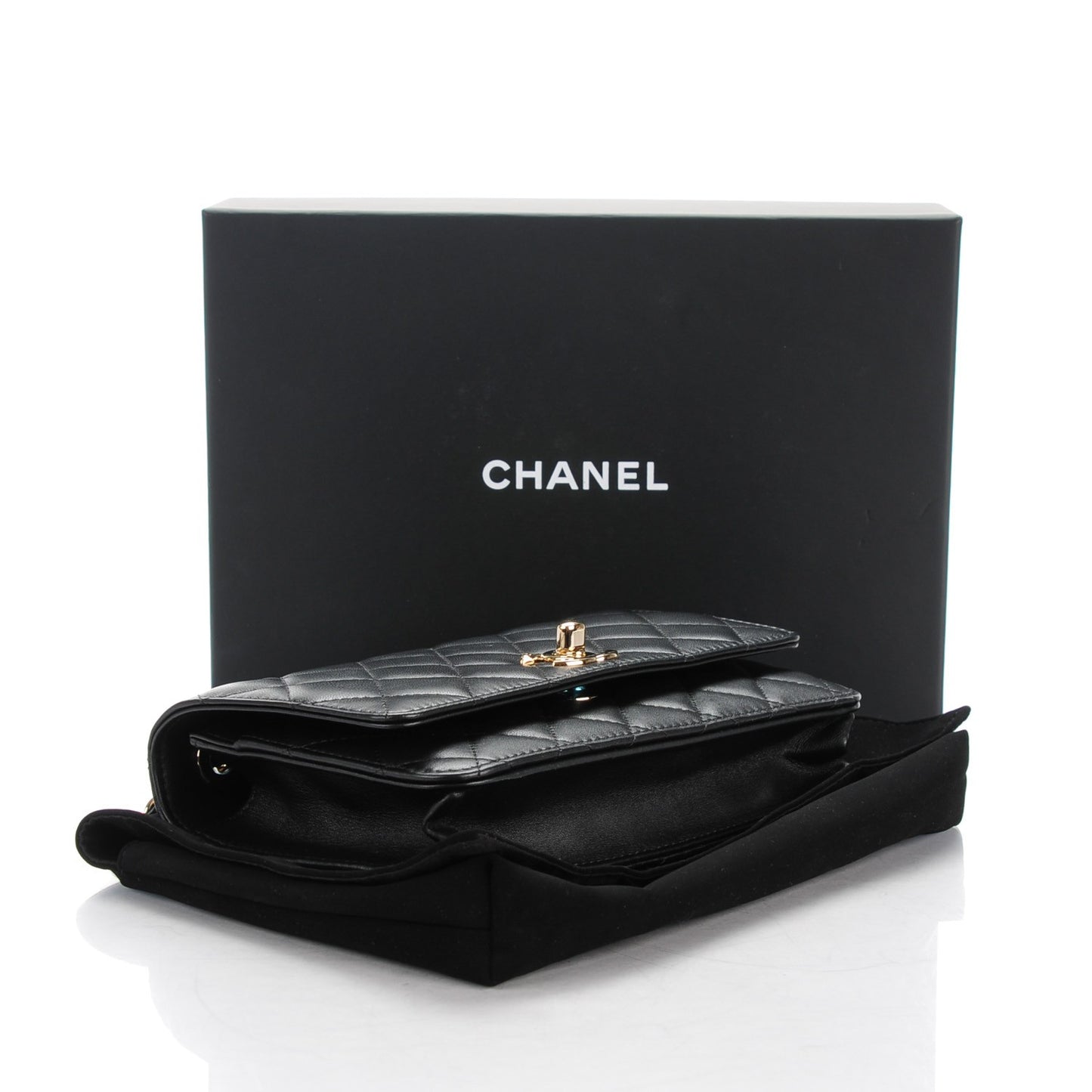 Lambskin Quilted Trendy CC Wallet On Chain WOC Black