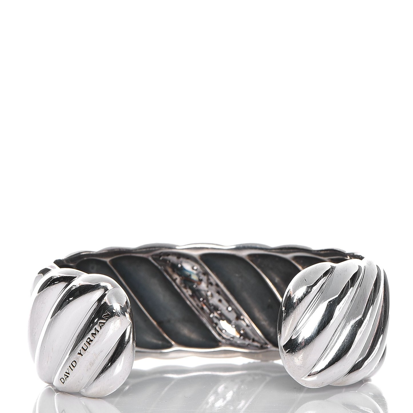 Sterling Silver Diamond 24mm Sculpted Cable Cuff