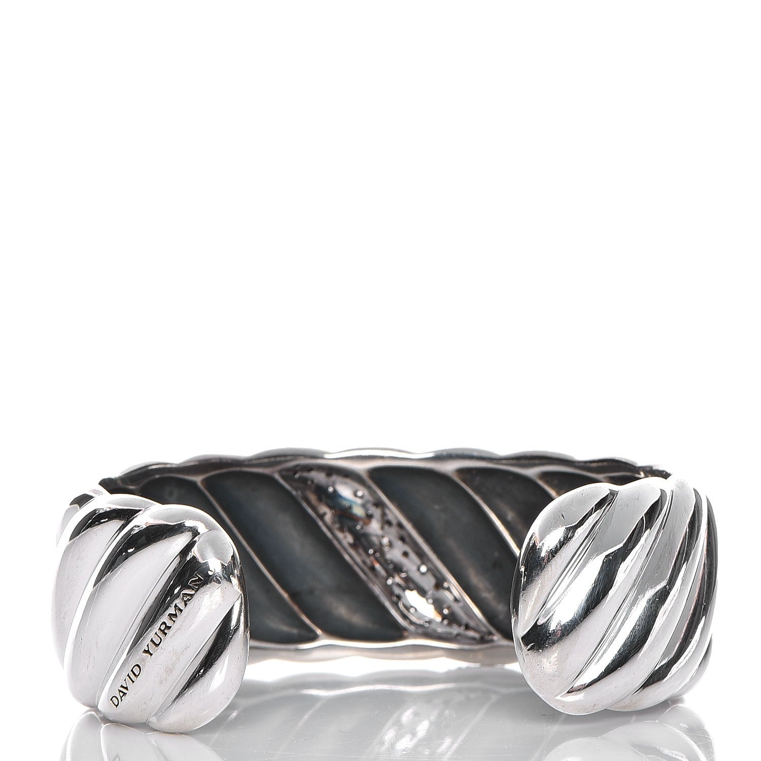 David Yurman Sterling Silver Diamond 24mm Sculpted Cable Cuff 3 of 8