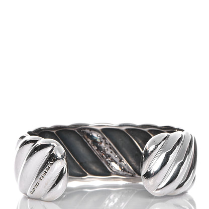 David Yurman Sterling Silver Diamond 24mm Sculpted Cable Cuff 3 of 8