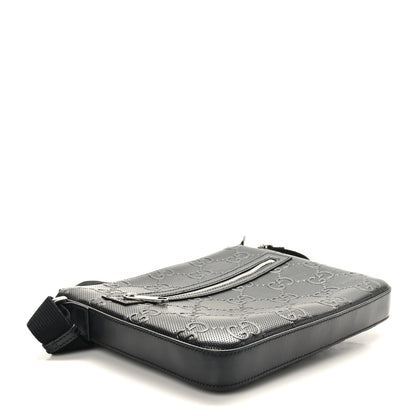 Gucci Calfskin GG Tennis Embossed Small Flat Messenger Bag Black 4 of 9