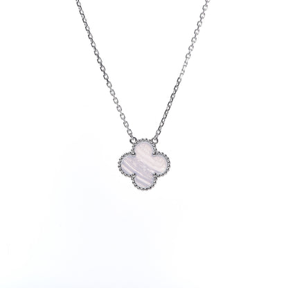 Van Cleef & Arpels 18K White Gold Chalcedony Vintage Alhambra Pendant Necklace 4 of 7