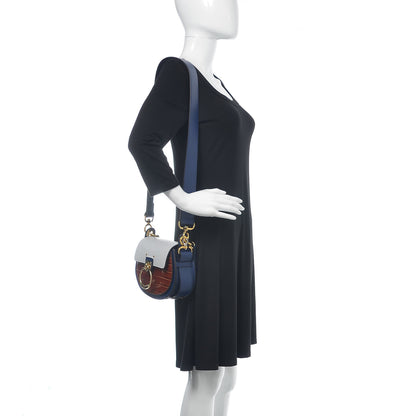 Chloe Calfskin Crocodile Embossed Small Tess Bag Blue 4 of 11