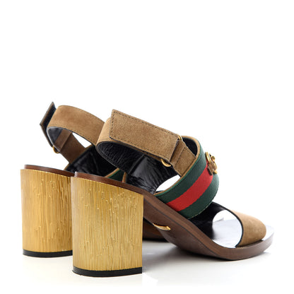 Gucci Suede Querelle Web Sandals 37.5 Marron Glace 4 of 11